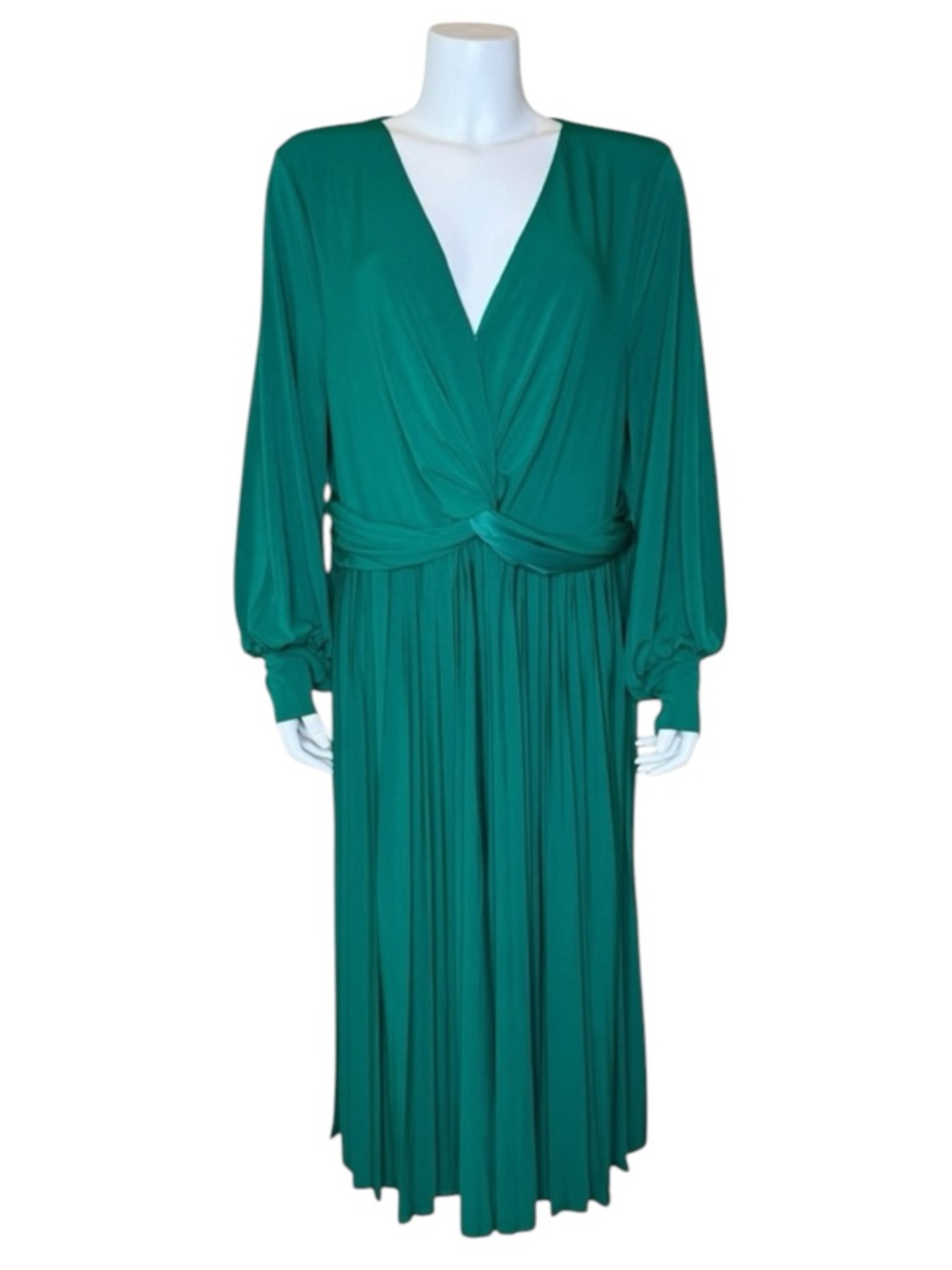 Eloquii Knot Front Pleated Midi Dress 22 Jersey Stretch Green NWT